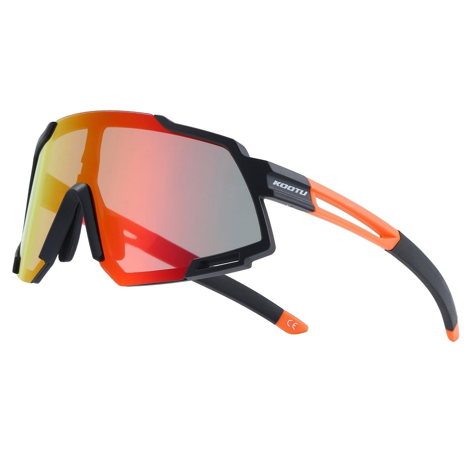 Polarized Cycling Sunglasses 5 Lens Bike Glasses Cycling Eyewear, Black Red