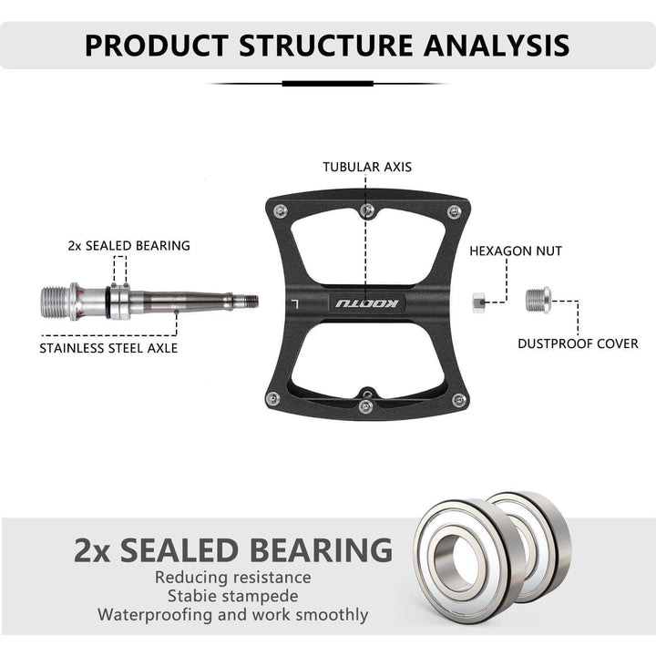 KOOTU Mountain Bike Pedals Non-Slip MTB Pedals With Seal Bearing