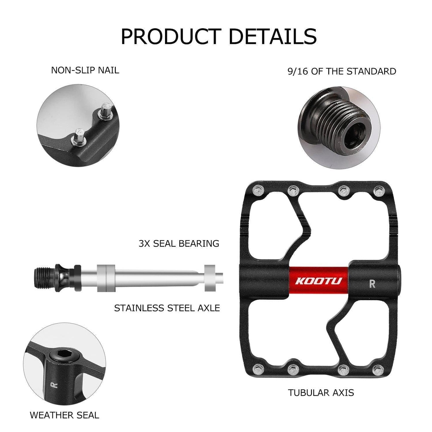 Mountain Bike Pedals 3 Bearing Golden Pedals 9/16 Universal Mountain Bike Pedals - KOOTUBIKE