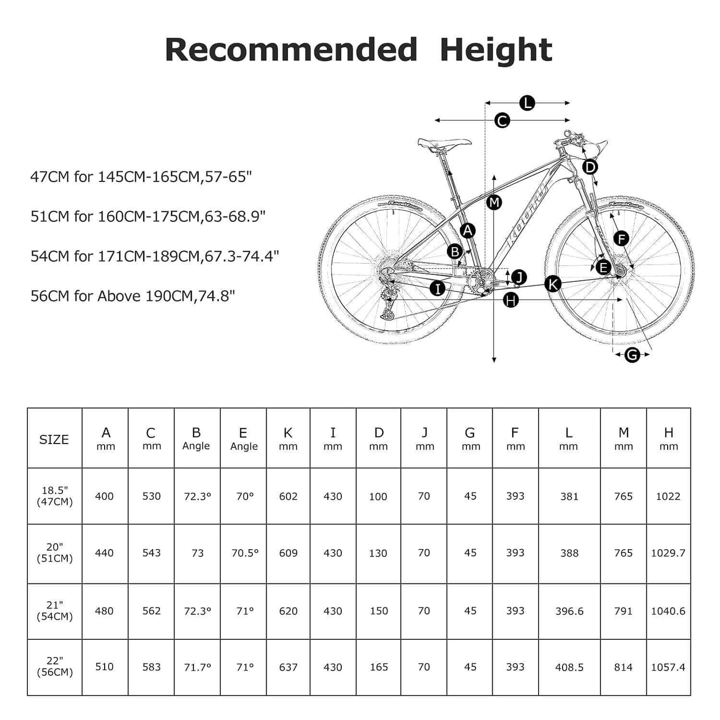 KOOTU Gravel bike size chart-KOOTU Carbon Bike
