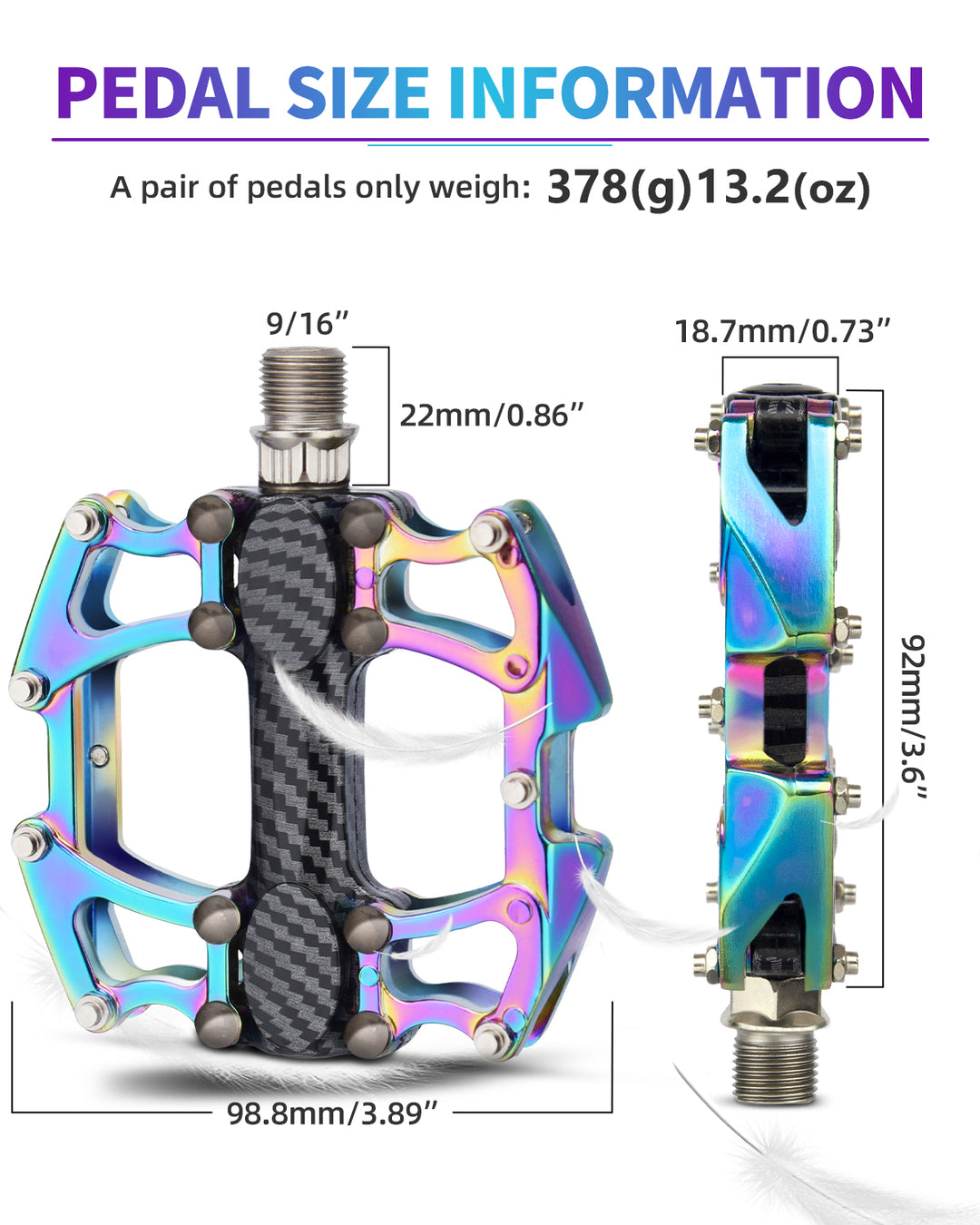 KOOTU Mountain Bike Pedals Colorful Chameleon Pedals for Mtb 9/16'' Universal Pedals