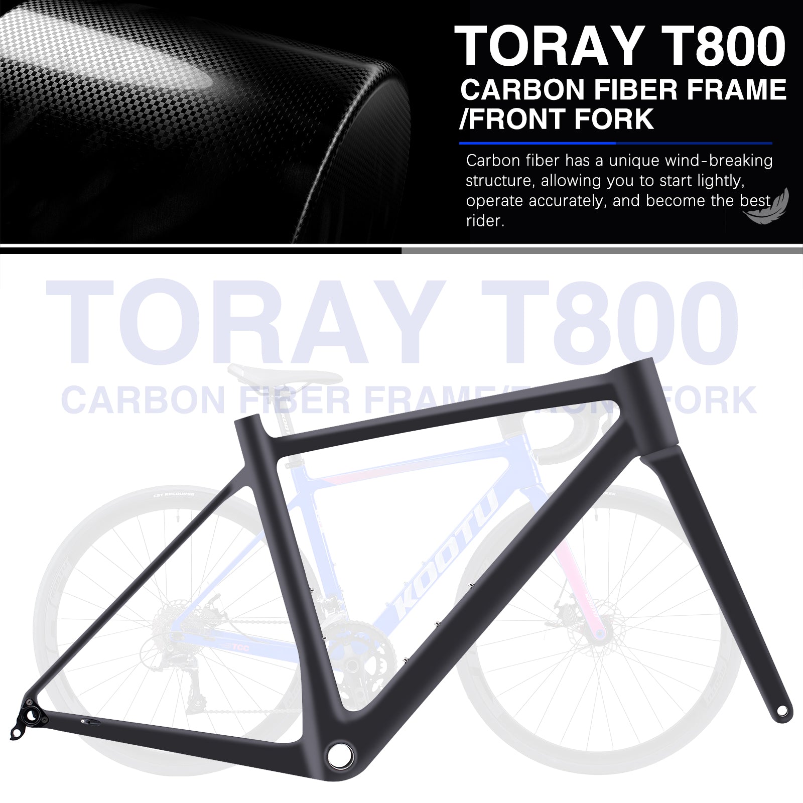 T800 carbon fiber frame-kootu r12 carbon road bike with shimano sora 18 speed