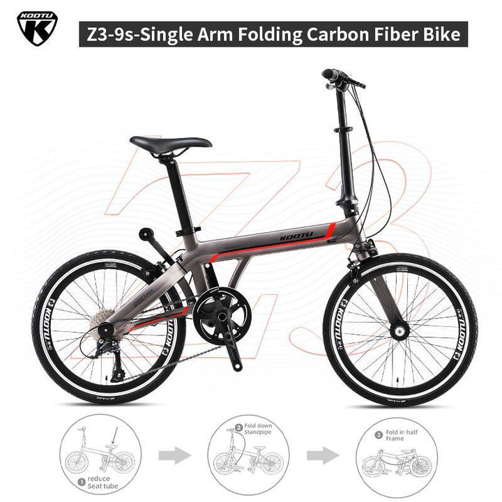 Folding Bike Z3 Folding Up Bicycle Single Arm Carbon Folding Bike - KOOTUBIKE