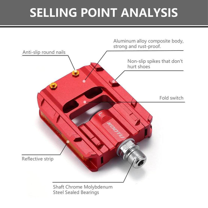 KOOTU Aluminum Folding Bike Pedals Folding Bicycle Pedals Universal 9/16 Foldable Pedal - KOOTUBIKE