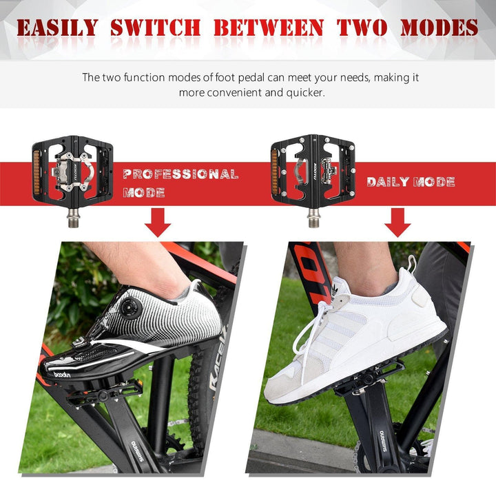 KOOTU Mountain Bike Pedals  2 In 1 Bicycle Lock Pedal 3 Sealed Bearings Anti-Slip Lightweight Self-locking Pedal MTB Road Double Platform Bike Pedals - KOOTUBIKE