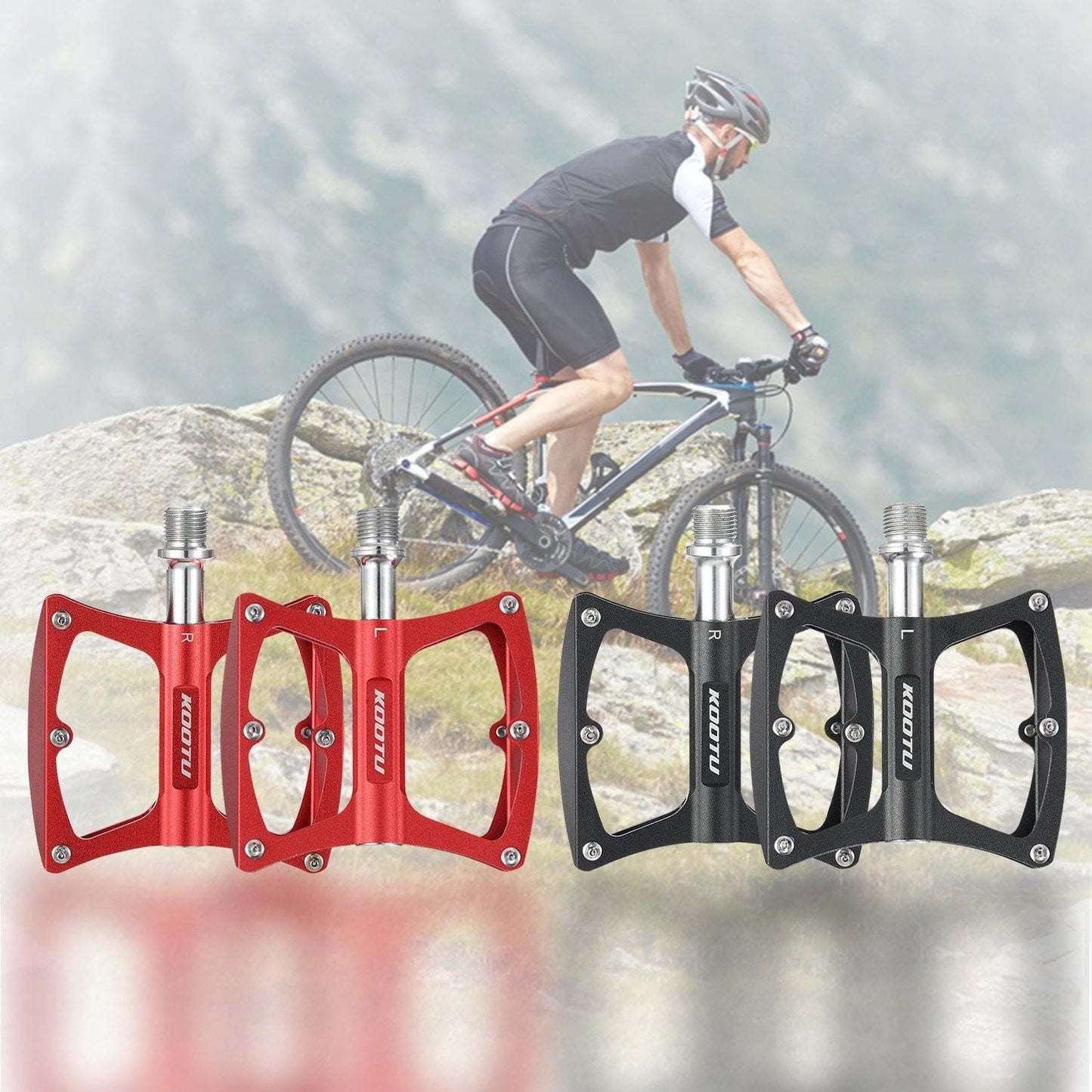 SAVA Mountain Bike Pedals Wide Plate Universal 9/16 Anti-slip Bike Pedal Set with Ball Bearing - KOOTUBIKE
